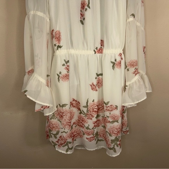 XL BLUSH BRAND DRESS OFF SHOULDER WHITE PINK FLORAL COQUETTE RUFFLE - Picture 8 of 10